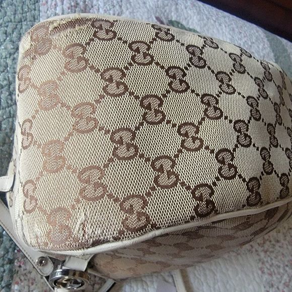 Authinticated Gucci Medium Twins Tote- Beige/Ivory Canvas- Monogrammed Canvas- - Picture 6 of 7